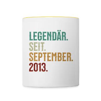 Legendär. Seit. September. 2013. Retro Birthday - Tasse zweifarbig - Weiß/Gelb - Vorne