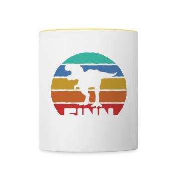 FINN - Schöner Jungen Name mit Dinosaurier - Tasse zweifarbig - Weiß/Gelb - Vorne