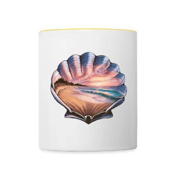 Muschel Strand Szene Serene Ozean Landschaft - Tasse zweifarbig - Weiß/Gelb - Vorne