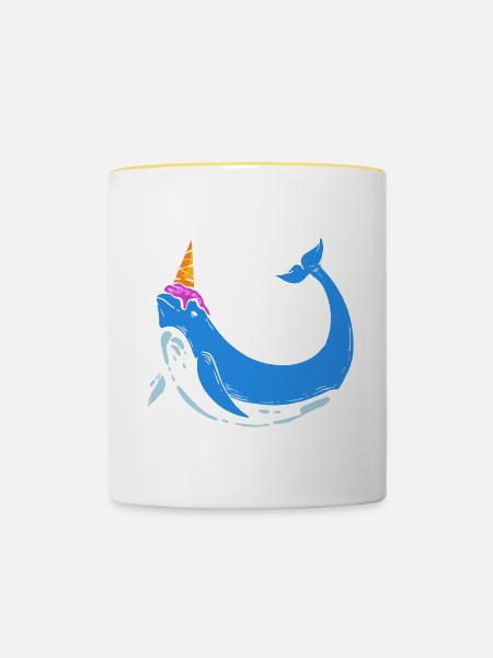 Eiscreme Narwhal Naschkatze Gift - Tasse zweifarbig - Weiß/Gelb