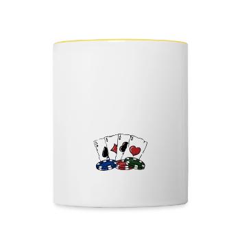 Parier haut tout en Butting Heads Poker Casino - Mug contrasté - blanc/jaune - Devant
