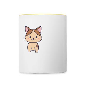 chat positif - Mug contrasté - blanc/jaune - Devant