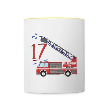 Feuerwehrauto 17. Geburtstag - Tasse zweifarbig - Weiß/Gelb - Vorne