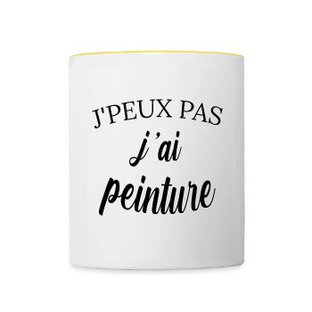 j peux pas j ai peinture humour artiste peintre - Mug contrasté - blanc/jaune - Devant