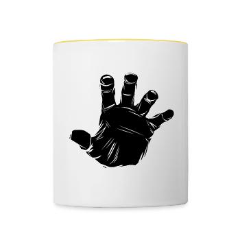 Hands off! Finger weg! Hand - Tasse zweifarbig - Weiß/Gelb - Vorne