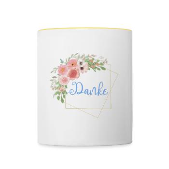 Danke! Blumen_Kranz personalisierbar - Tasse zweifarbig - Weiß/Gelb - Vorne