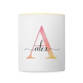 A | Monogram | Name | Alex |Watercolor - Contrasting Mug - white/yellow - Front
