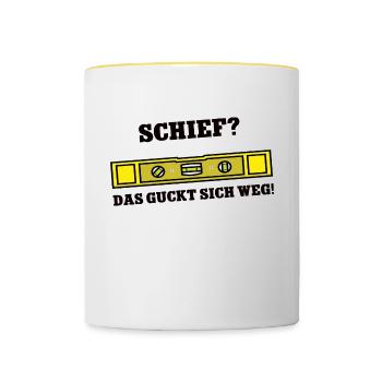 Schief Das Guckt Sich Weg Handwerker Wasserwaage - Tasse zweifarbig - Weiß/Gelb - Vorne