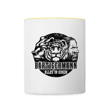Bärtiger Mann, Bär Tiger Mann, Vater, Papa - Tasse zweifarbig - Weiß/Gelb - Vorne
