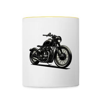 Motorrad Grafik, Vintage - Tasse zweifarbig - Weiß/Gelb - Vorne