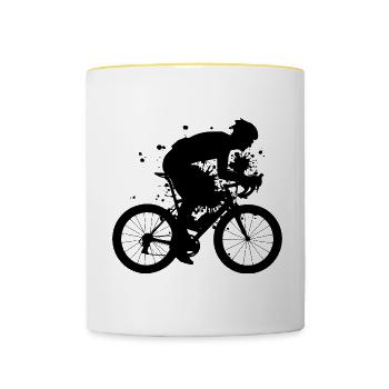 Vélo de route Femme Vélo de route Cycliste de route Hommes - Mug contrasté - blanc/jaune - Devant