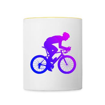 Rennrad Herren Damen Rennradfahrer Roadbike - Tasse zweifarbig - Weiß/Gelb - Vorne