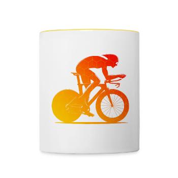 Vélo de route femme homme Cyclisme sur route Cyclisme sur route - Mug contrasté - blanc/jaune - Devant