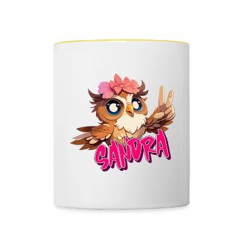 SANDRA - Beau nom de fille avec un hibou mignon - Mug contrasté - blanc/jaune - Devant