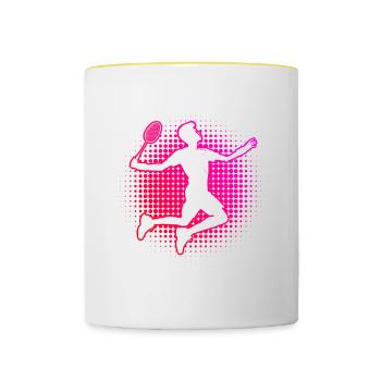 Women's Badminton Badminton Players Squash Men - Contrasting Mug - white/yellow - Front
