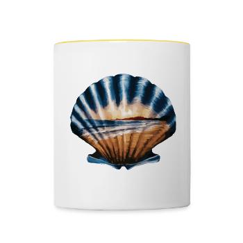 Muschel Strand Szene Serene Ozean Landschaft - Tasse zweifarbig - Weiß/Gelb - Vorne