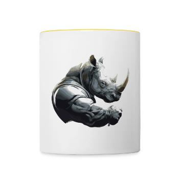 Nashorn Gewichtheben Fitness-Studio - Tasse zweifarbig - Weiß/Gelb - Vorne