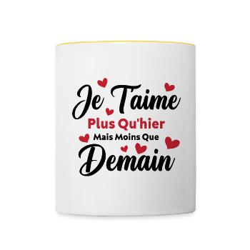 Je t’aime plus qu’hier mais moins que demain - Mug contrasté - blanc/jaune - Devant
