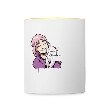 Cat Cat Lovers Cat Face - Contrasting Mug - white/yellow - Front