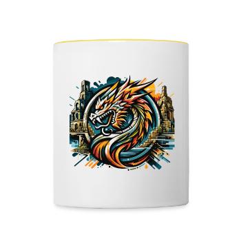Dragon Tête de Dragon Logo Ruine Drachenfels - Mug contrasté - blanc/jaune - Devant