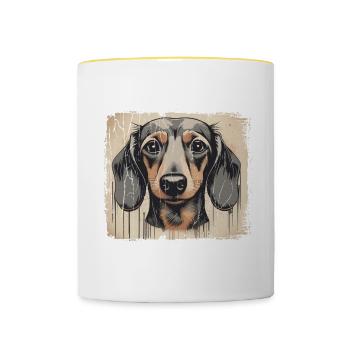 Dackel Teckel Kurzhaardackel Dachshund - Tasse zweifarbig - Weiß/Gelb - Vorne