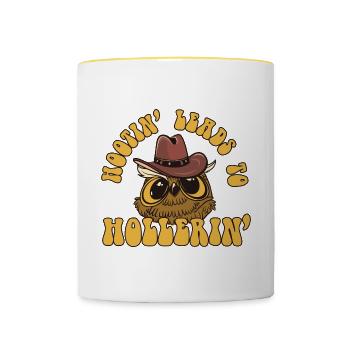 Hootin' mène à Hollerin' Funny Cowboy - Mug contrasté - blanc/jaune - Devant