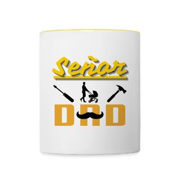 Señor Dad Father With Stroller Mustache - Contrasting Mug - white/yellow - Front