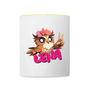 LENA - Beautiful girl name with cute OWL - Contrasting Mug - white/yellow - Front