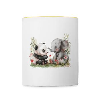 Cute Panda And Elephant Friends - Tasse zweifarbig - Weiß/Gelb - Vorne