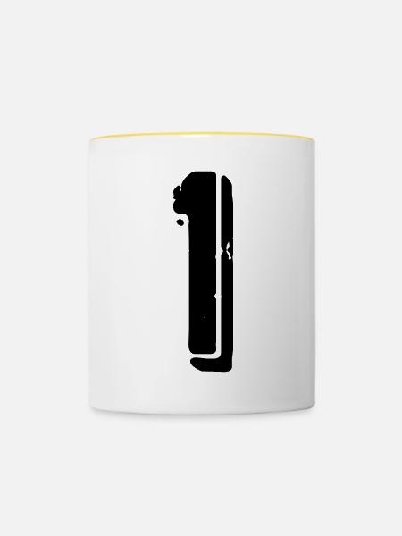 1 Zahl Trikot - Tasse zweifarbig - Weiß/Gelb