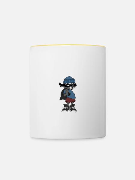 Waschbär Racoon Lustig Spruch Geschenk - Tasse zweifarbig - Weiß/Gelb