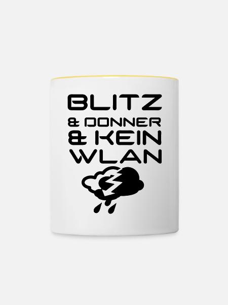 Blitz & Donner & kein WLAN Geschenk - Tasse zweifarbig - Weiß/Gelb