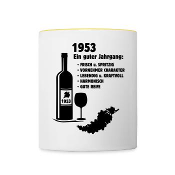 Geburtstag Jahrgang 1953 - Tasse zweifarbig - Weiß/Gelb - Vorne