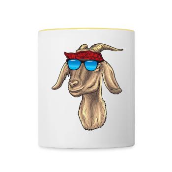 Chèvre robuste avec lunettes de soleil et bandana - Mug contrasté - blanc/jaune - Devant