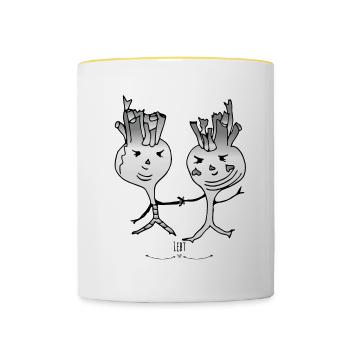 Dancing kohlrabis - Contrasting Mug - white/yellow - Front