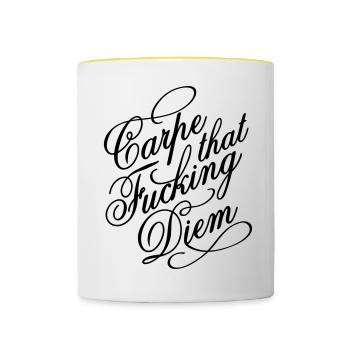 Carpe that fucking diem - Mug contrasté - blanc/jaune - Devant