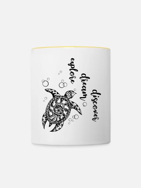 Explore Dream Discover - Turtle - Tasse zweifarbig - Weiß/Gelb