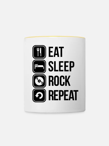 eat sleep rock repeat - Tasse zweifarbig - Weiß/Gelb