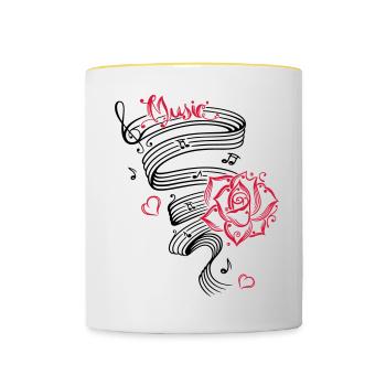 Notes musicales avec musique et fleur. - Mug contrasté - blanc/jaune - Devant