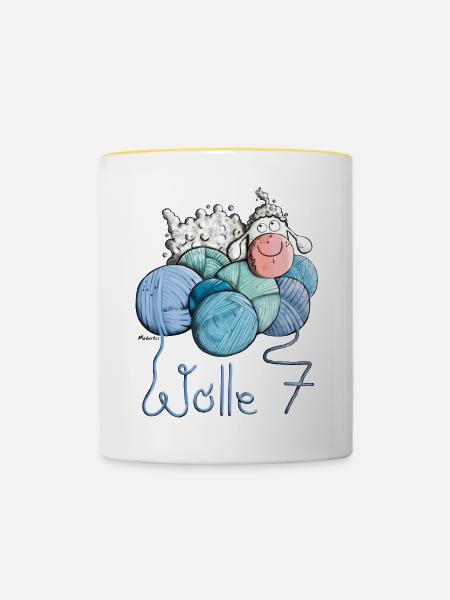 Schaf auf Wolle 7 - Tasse zweifarbig - Weiß/Gelb