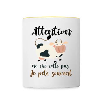 Attention ne me colle pas je pète souvent - Mug contrasté - blanc/jaune - Devant
