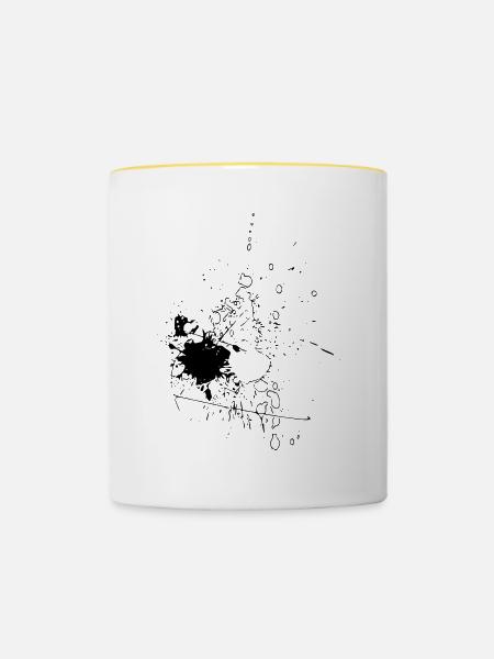 Farbtropfen - Linie / schwarz - Tasse zweifarbig - Weiß/Gelb