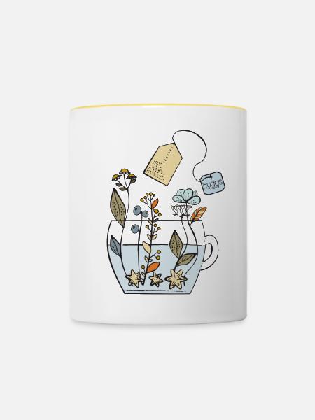 Hygge Teetasse mit Blumen - Tasse zweifarbig - Weiß/Gelb
