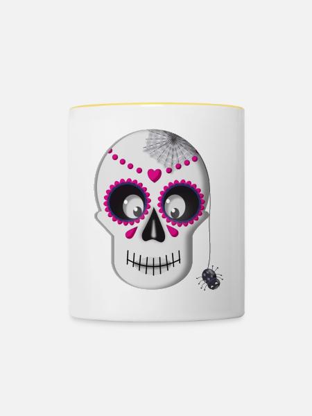 Sugar Skull - Tasse zweifarbig - Weiß/Gelb