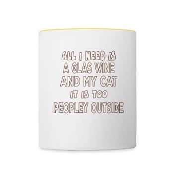 All I Need Is A Glass Of And My Cat Funny Saying - Contrasting Mug - white/yellow - Front