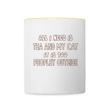 All I Need Is A Tea And My Cat Funny Saying - Contrasting Mug - white/yellow - Front