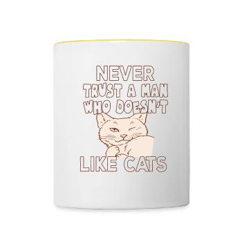 Never Trust A Man Who Doesn't Like Cats Cats - Mug contrasté - blanc/jaune - Devant