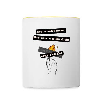 hier eine F*Ckel für dich! (schwarz auf weiß) - Tasse zweifarbig - Weiß/Gelb - Vorne