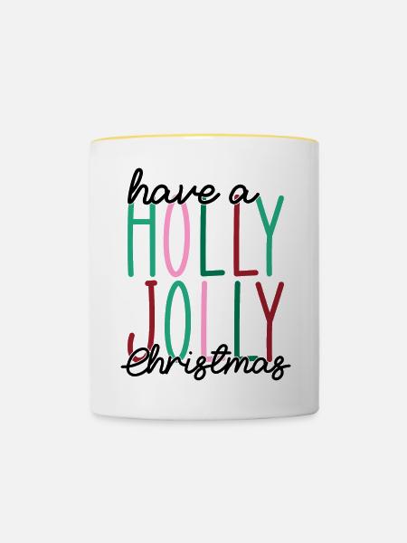 Holly Jolly Zweizeilige Typografie - Tasse zweifarbig - Weiß/Gelb