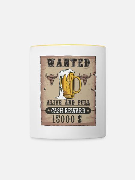 Bier Wanted lustiges Biertrinker Design - Tasse zweifarbig - Weiß/Gelb